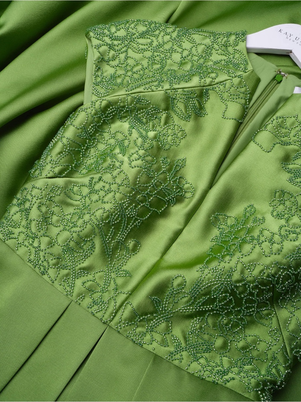 Kay Unger Lime Green Embroidered Formal Gown